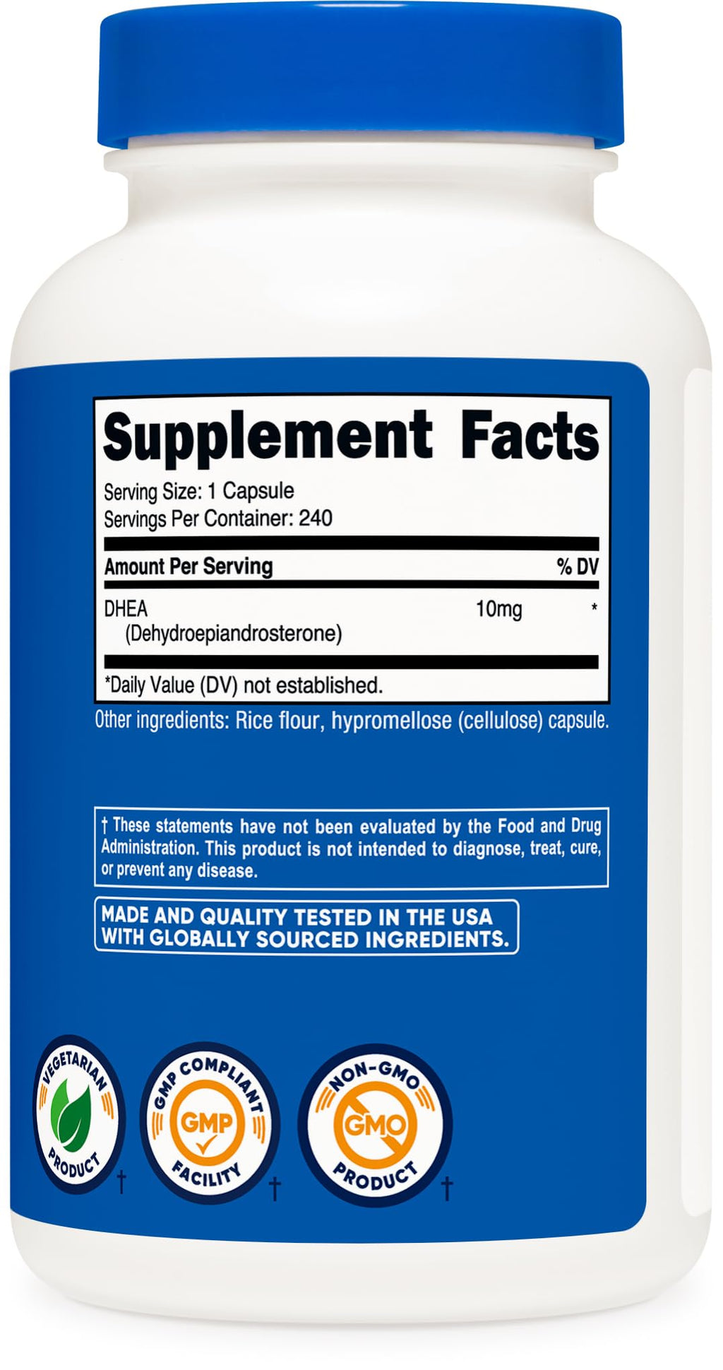 Nutricost DHEA (10mg) 240 Capsules - Dehydroepiandrosterone, Vegetarian-Friendly, GMO-Free
