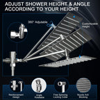 Shower Head, Rain Shower Head with Handheld Spray Combo, 10 Inch Adjustable High Pressure Rainfall Shower Head, Dual Showerhead Set with Extension Arm and 60 Inch Long Shower Hose (Silver)