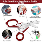 6 in 1 Multifunctional Combination Tool, Folding Retractable Emergency Shears, Outdoor Camping Tools, Seat Belt Cutter, Oxygen Cylinder Wrench, Complimentary Adjustable Wrench (red)