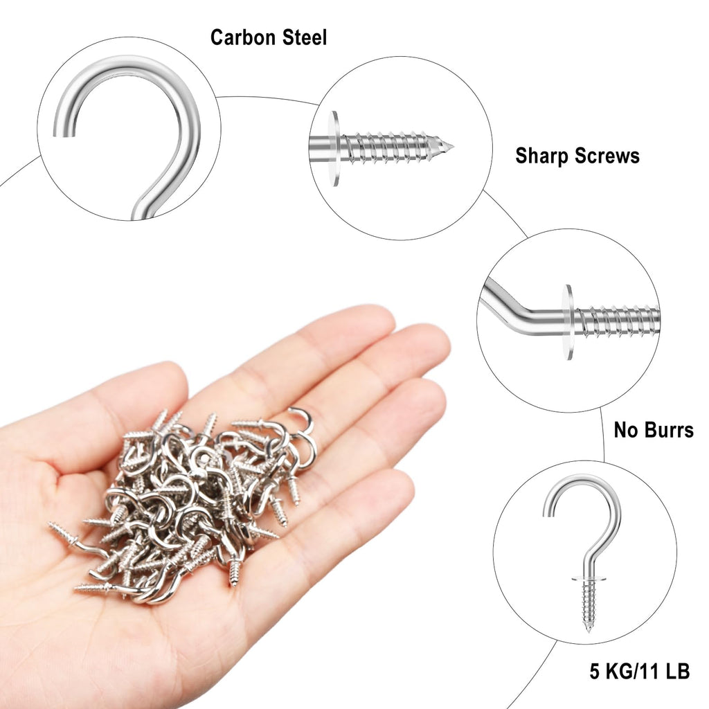 RELBRO Small Screw Hooks, 1/2 Inch Metal Screw in Hooks, Silver, 100 Pcs