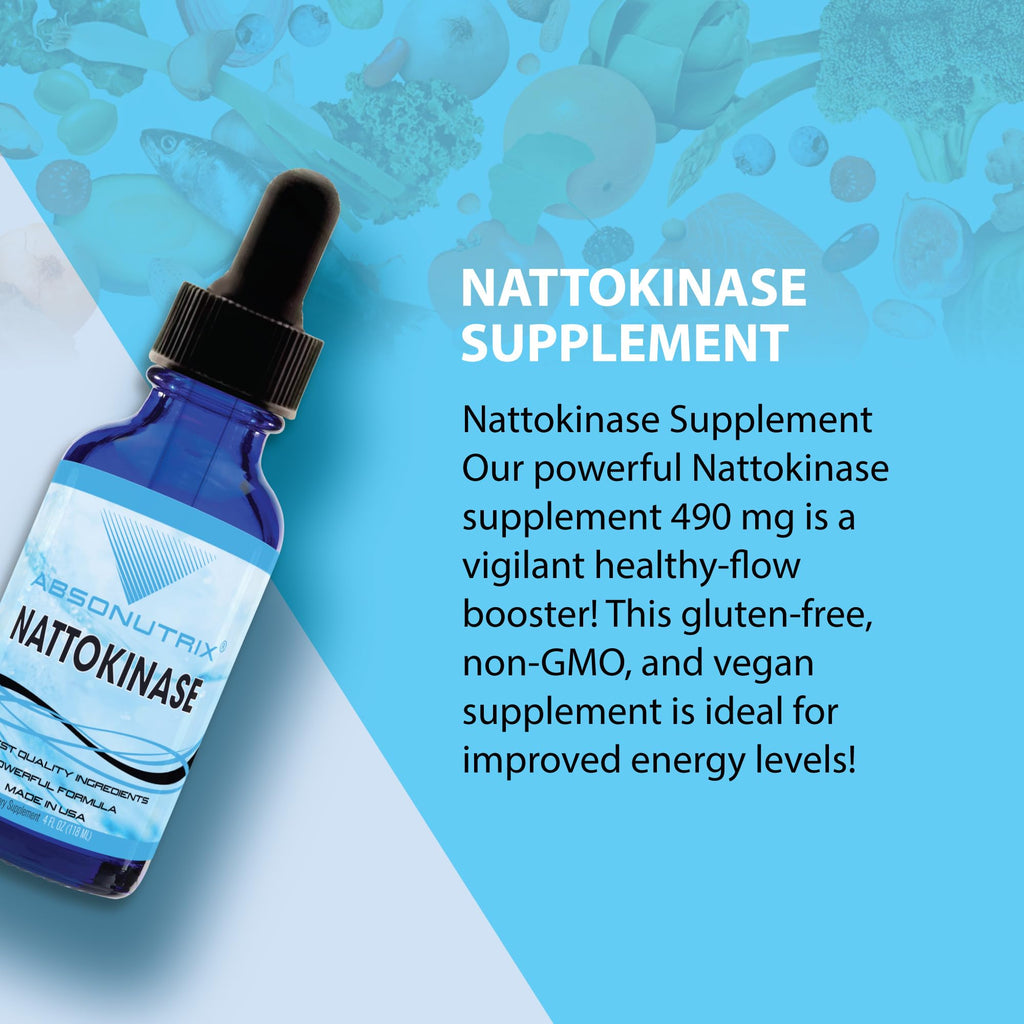Absonutrix Nattokinase Supplement 490 mg, 4 Oz Liquid, 240 Servings-5000 Fu, Made in USA, Quick Absorption, Quality Potent Ingredients, Non-GMO, GMP Certified Facility, Cruelty-Free Products