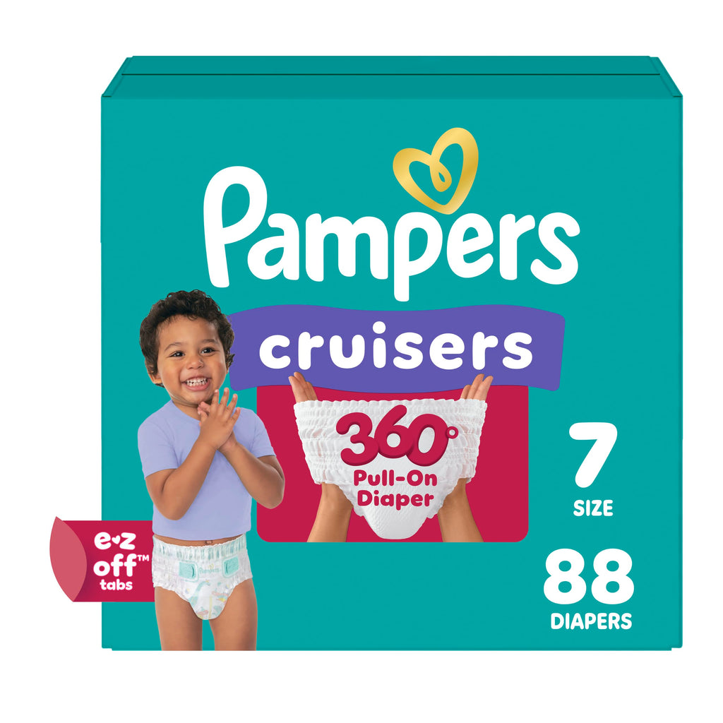 Pampers Diapers - Cruisers 360 - Size 7, 88 Count, up to 100% Leakproof Pull-On Diaper for Active Babies