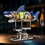 INSOON Mechanical Shark Building Set with LED Light, 687 PCS Movable Ocean Animal with Display Stand, Sea Fish Building Block Toy, Home Decor Gift for Adults Teens Kids Boys Ages 12+