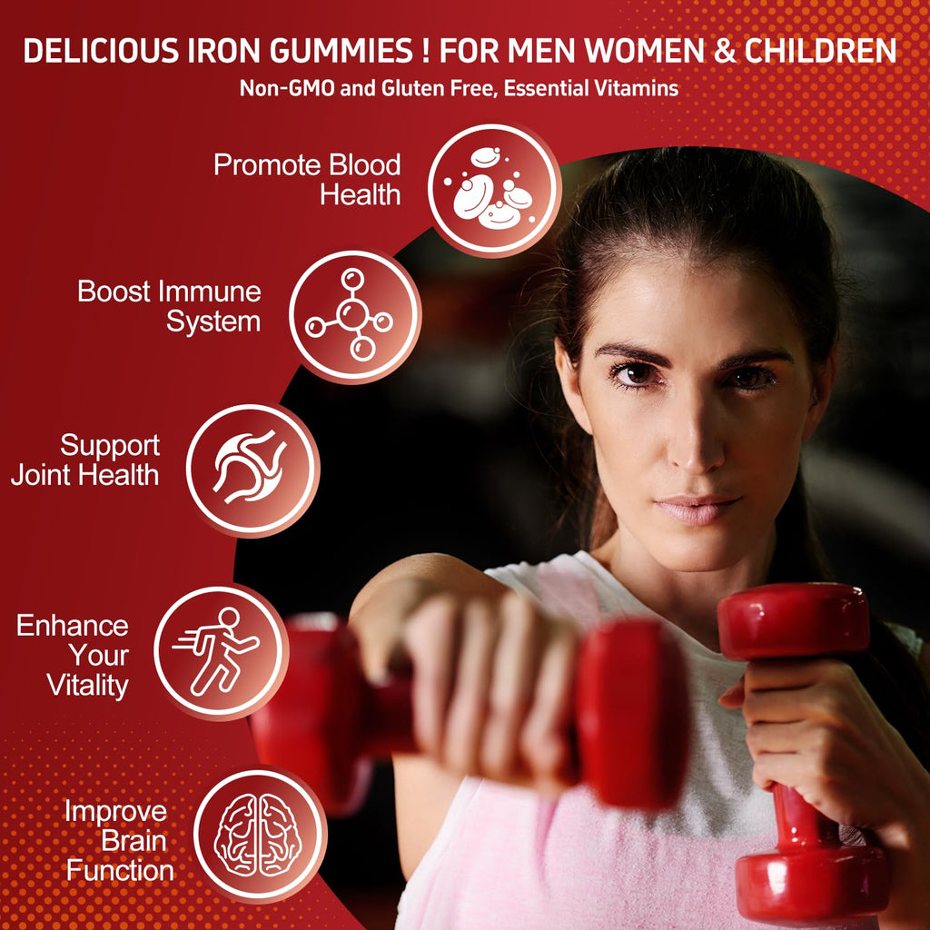 ZHPHK Iron Supplement Gummies for Women, Men & Kids, 65mg Iron & 250mg Vitamin C per Serving - Healthy Blood, Energy & Immune Support Iron Vitamin Gummy with Folate, 2 Pack