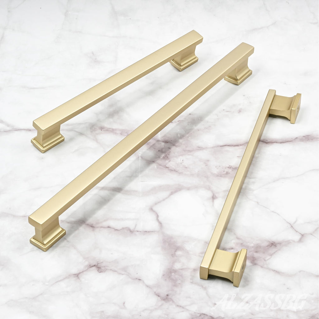 Alzassbg 10 Pack Brushed Gold Cabinet Pulls, 5 Inch(128mm) Hole Centers Kitchen Cabinet Handles for Cabinets and Drawers AL3061MGP