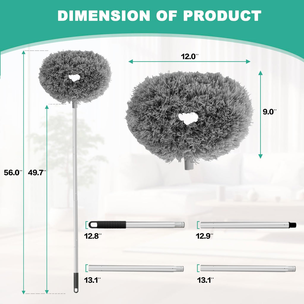 Ceiling Fan Cleaner Duster Reusable Microfiber Ceiling Fan Blade Cleaner Removable Duster with Extension Pole Adjusts 13 to 49.7 Inch for Cleaning Walls Bookshelves Furniture Door Window Top (Gray)