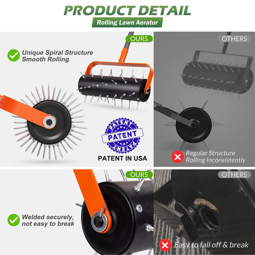 Walensee Rolling Lawn Aerator, Heavy Duty Manual Aerator with 42 Spikes