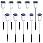 DenicMic Solar Lights Outdoor 10 Pack Waterproof 6000K Cold White LED Stainless Steel Stake Outside Lights for Yard Pathway Garden Driveway Walkway Landscape Path Lighting