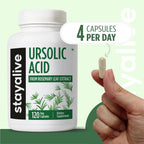 STAY ALIVE Ursolic Acid Supplement for Men & Women 300mg, 120 Pills, Rosemary Leaf Extract Powder, Non-GMO and Gluten-Free Pure Ursolic Acid Capsules