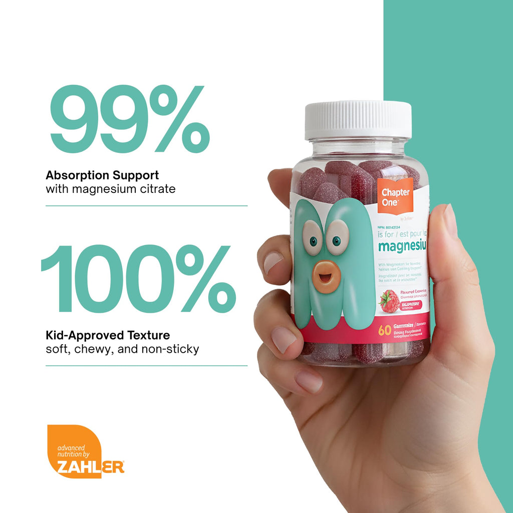 Chapter One Magnesium Gummies, Great Tasting Magnesium for Kids, Calm Kids Magnesium, Magnesium Gummies for Women and Men, Certified Kosher, (60 Flavored Gummies)