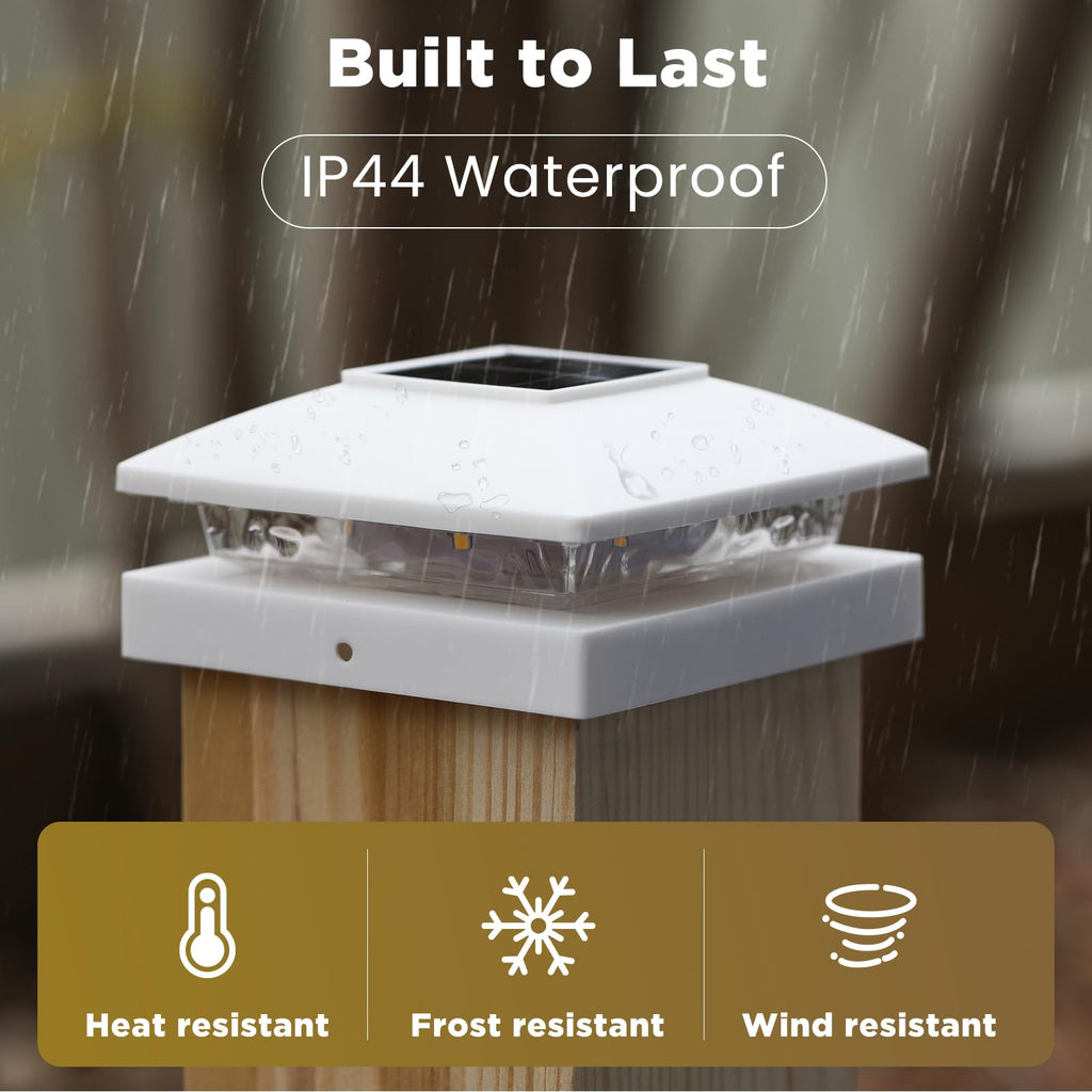 Solar Post Cap Lights Outdoor 16pack, White Waterproof Solar Powered Deck Fence Post Lights Fit 4x4 Wood/Vinyl Posts, Bright Warm White Solar Cap Light Decorate Deck, Patio, Porch, Fence