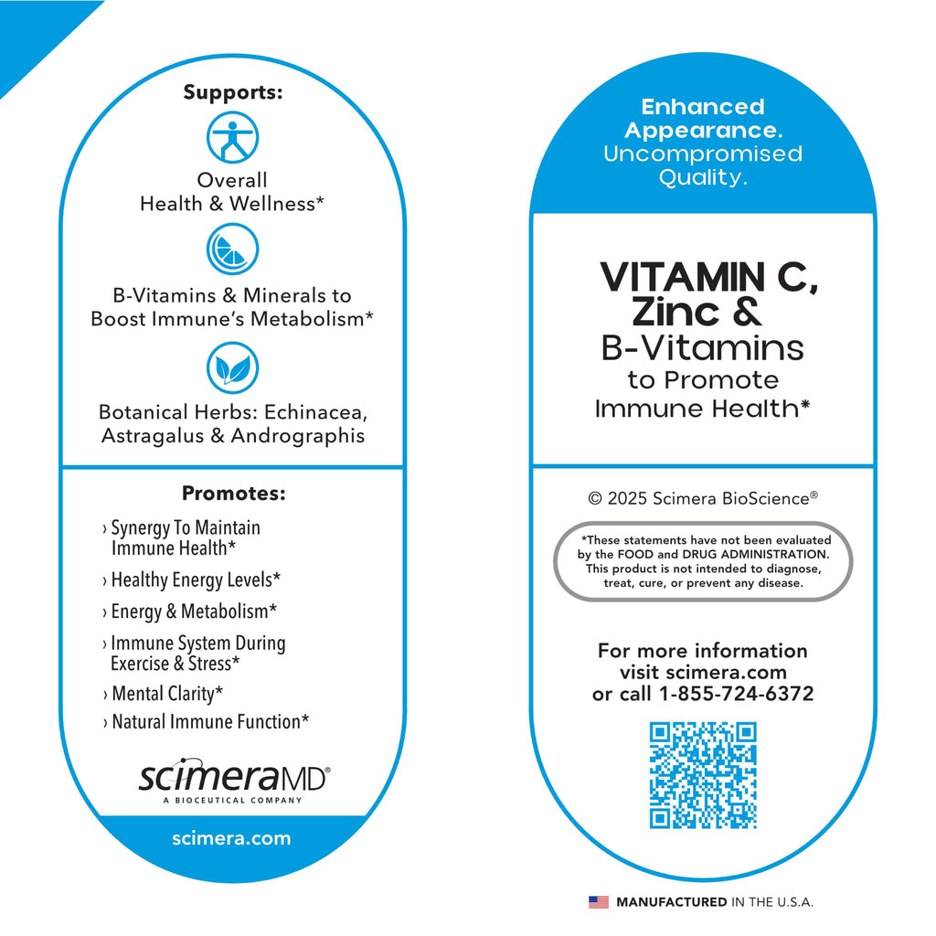 ScimeraMD® Scimune Immune Support Supplement with Zinc, Quercetin, Vitamin C, Echinacea & Wellmune® Beta Glucan, 30 Capsules