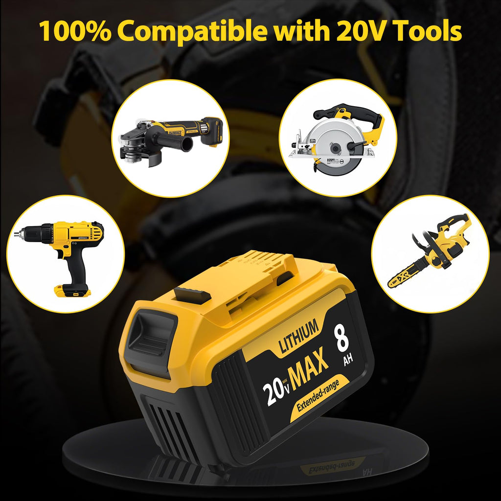 2-Packs 8000mAh Replace for Dewalt 20V Max Battery Compatible with DCB206 DCB201 DCB203 DCB207 DCB205 DCB204 Compatible with Dewalt 20V Cordless Power Tools and Chargers