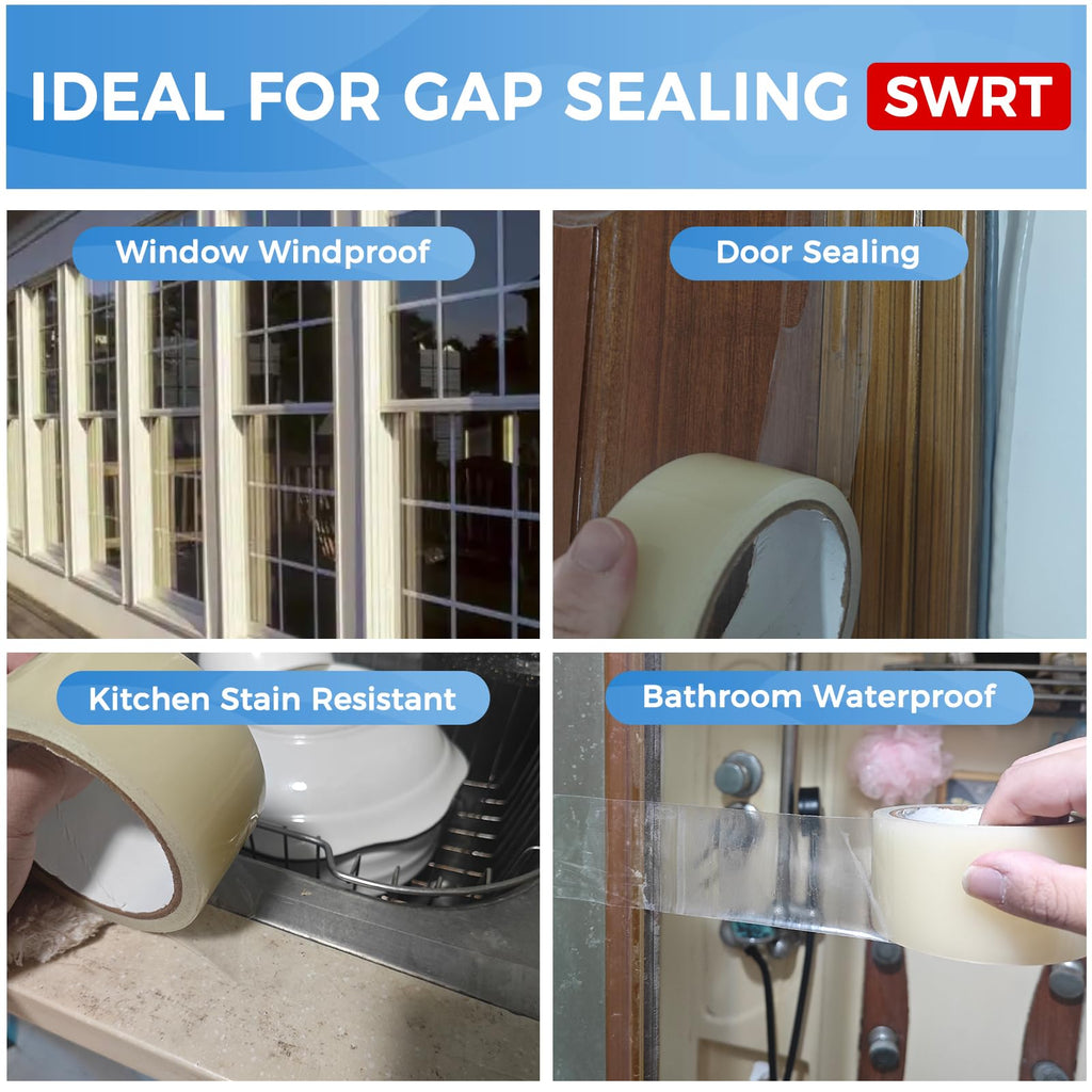 SWRT 3”x 60 YD 8 Mil Heavy Duty Transparent Window Weather Sealing Tape, No Residue Window Insulation for Winter, Preventing Cold Air Loss in Summer Door and Window Seal Kit