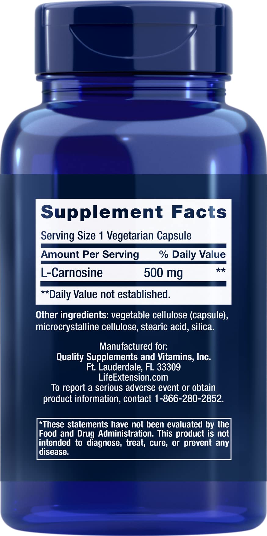 Life Extension Carnosine, Healthy Aging, Exercise Recovery, Gluten-Free, Non-GMO, Vegetarian, 60 Capsules