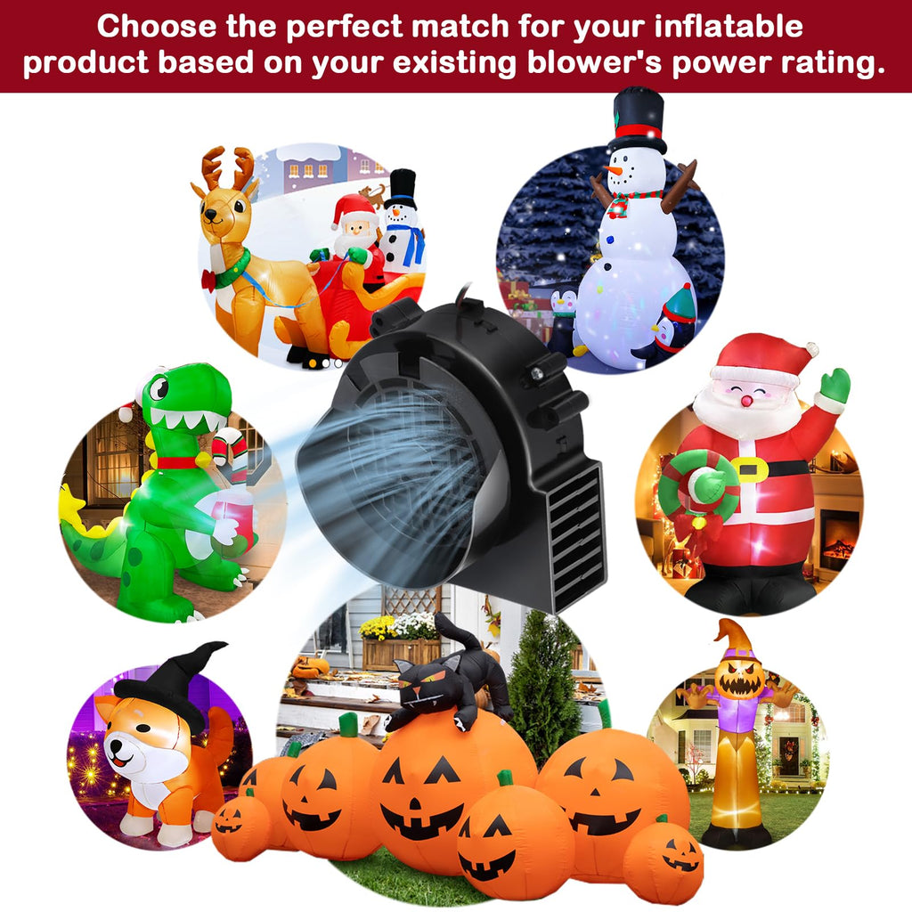 Air Blower Fan for Inflatables, 12V 0.8A Replacement Blower Fan with 1.0A Adapter and 3 LEDs Bulbs Light for Halloween and Christmas Inflatables (IP68 Waterproof, 4500RPM, 3.8 * 3.8'')