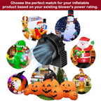 Air Blower Fan for Inflatables, 12V 0.8A Replacement Blower Fan with 1.0A Adapter and 3 LEDs Bulbs Light for Halloween and Christmas Inflatables (IP68 Waterproof, 4500RPM, 3.8 * 3.8'')