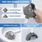LOVLOY Toilet Plunger and Brush with Holder, Bowl Brush and Heavy Duty Toilet Plunger Set with Ventilated Holder, 2-in-1 Toilet Brush and Plunger Combo for 5.3-inch Toilet Drain New Pack (White, 1)
