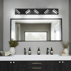 JZEKVN Modern LED Bathroom Lights Fixtures(5-Light),Metal Black Acrylic Wall Lighting,Vanity Lights for Bathroom Over Mirror(6000k 34in)