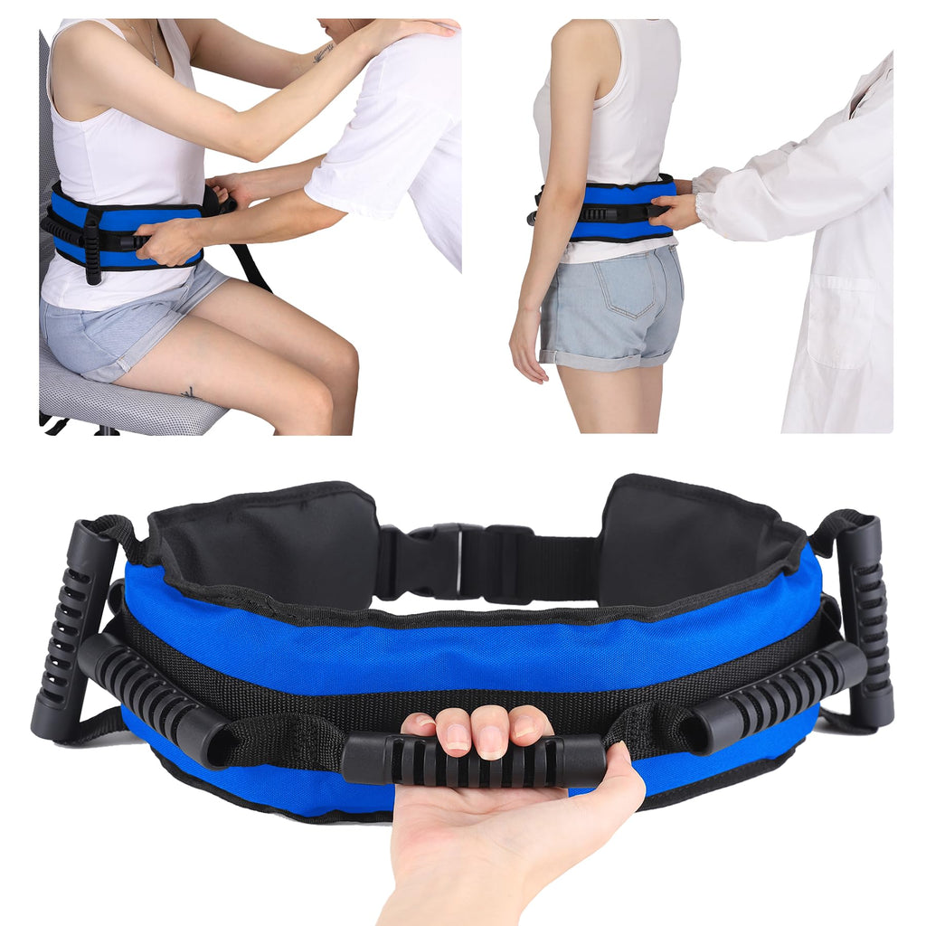 Gait Belt for Seniors, Transfer Belt with 7 Nylon Padded Handles, Medical Belt for Lifting Patients, Safety Gait Belt for Elderly Easy to Use Quick Release Buckle(Blue)