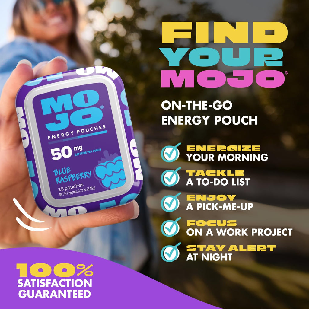 MOJO Energy 50mg Caffeine Pouches, Peach Watermelon, 15 Pouches, 5-Pack