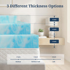 Mattress Topper Queen, 3 Inch Gel Memory Foam Bed Topper for Queen Size Bed, CertiPUR-US Certified, Blue