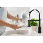 KHQF Kitchen Faucet with Pull Down Sprayer,Commercial Single Handle Stainless Steel Kitchen Faucets with Deck Plate (Matte Black)