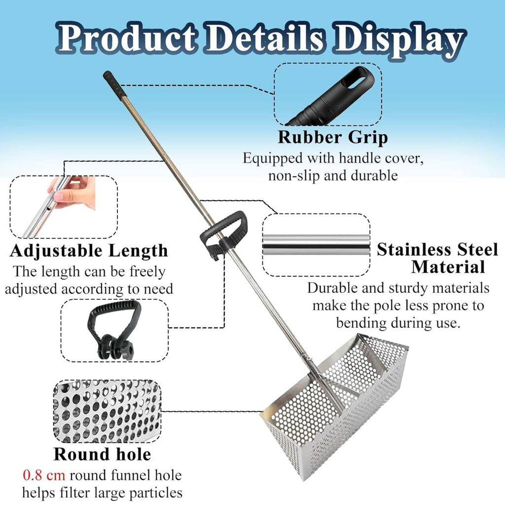 Sand Flea Rake, The Shark Tooth Screen Comes with A 16-Inch-Wide Drain Screen with A 51-Inch Handle, Detachable Sand Flea Rake, Shark Tooth Screen (Water Bucket not Included)