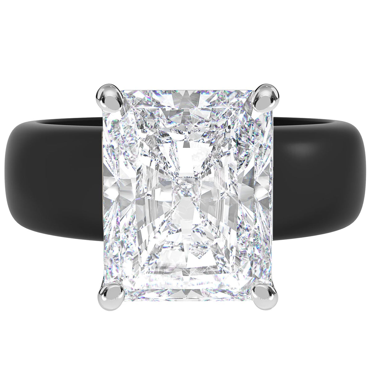 Rinfit Silicone Ring with Stone, Emerald Cut CZ - Blck/Sil, Size 7
