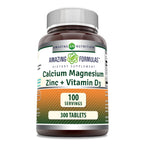 Amazing Formulas Calcium Magnesium Zinc D3 - 300 Tablets Per Bottle Supplement (Calcium 1000mg - Magnesium 400mg - Zinc 25mg Plus Vitamin D3 600 IU - Per Serving of 3 Tablets)
