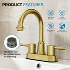 Gold Bathroom Faucet, Brushed Gold Bathroom Faucet, Gold Faucets for Bathroom Vanity, 4 Inch 2 Handle Centerset, Lead-Free, with Copper Pop Up Drain (Brushed Gold)