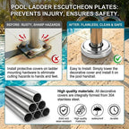 Stainless Steel Pool Handrail Covers, Fits 1.9" Tubing, Rust-Proof Escutcheon Plates & Safety Trim Rings for Deck Anchors, 304 Stainless Steel, Mirror-Polished Finish (4)