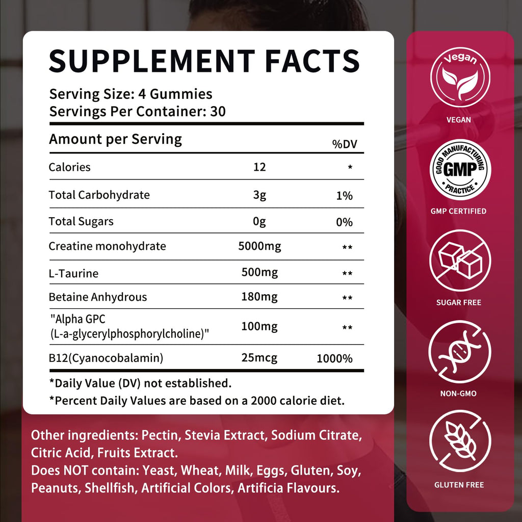 OUYIYUA Creatine Monohydrate Gummies 5000mg for Men & Women - Sugar Free Pre-Workout Supplement, Chewables for Muscle Strength, Muscle Builder, Energy Boost, Mixed Berry Flavor, 120 Count