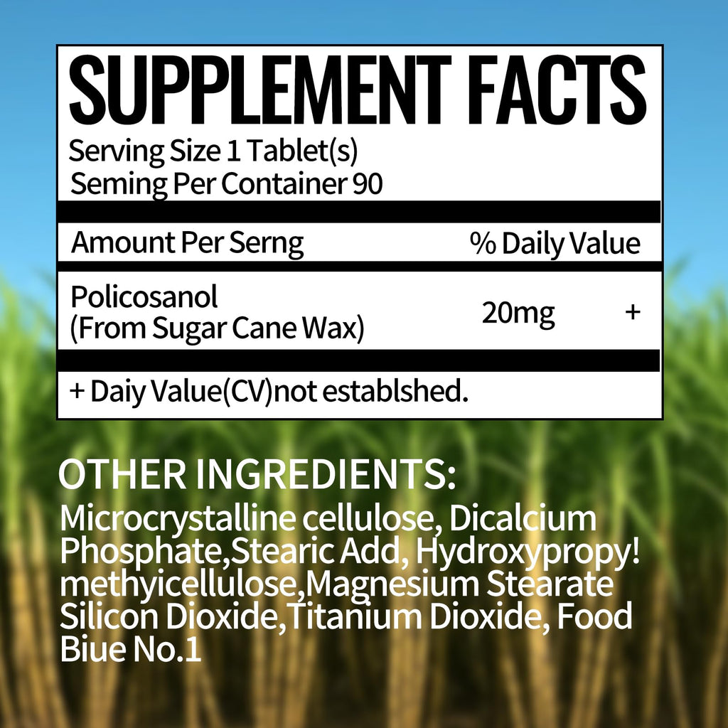 Dr. Brian Policosanol 20mg | Supports Heart & Cholesterol Health - Vegan, Gluten Free, Dairy Free, 90 Policosanol Vegetable Tablets