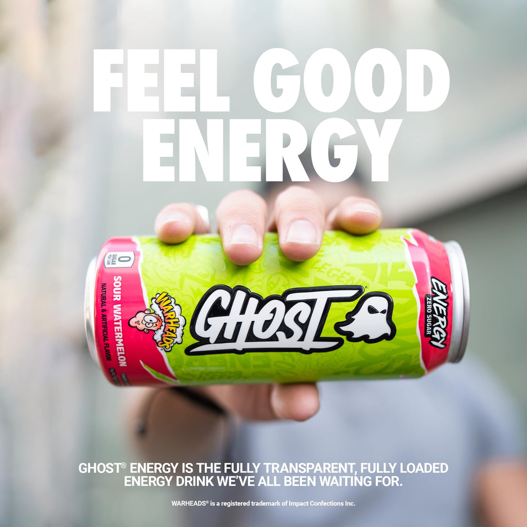 GHOST Energy Drink, Zero Sugars, 12-Pack, Warheads Sour Watermelon, 16oz