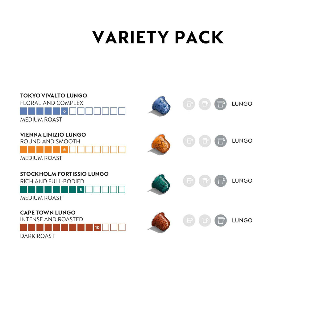 Nespresso Original, Morning Lungo Variety Pack, Mixed Roast, 50-Count Pods