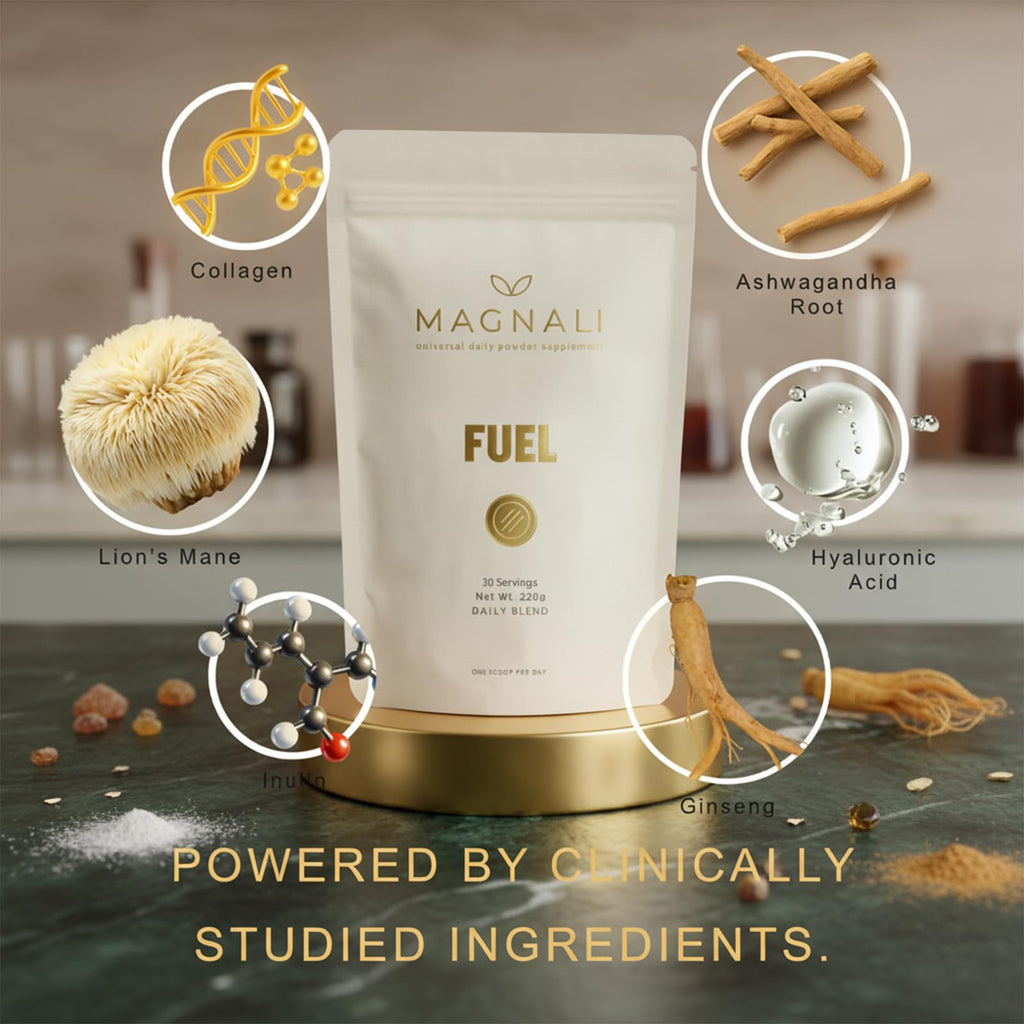 Magnali Fuel | Longevity Daily Blend, Wellness Powder with Collagen Peptides, Lion’s Mane, Inulin, Probiotics, B Vitamins, Vitamin C, Zinc, Magnesium & Biotin for Energy, Focus, Skin & Gut Support