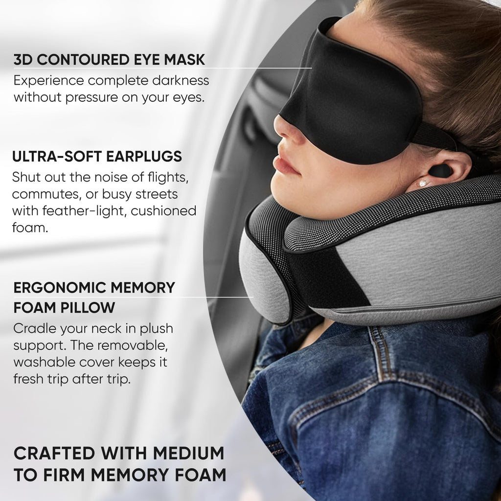 Proglobe Travel Neck Pillow for Airplanes, Long Haul Flight Kit, Grey