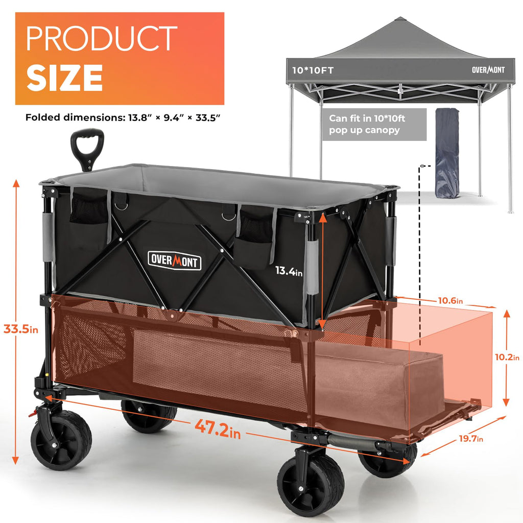 Overmont 400L Double Decker Folding Wagon, 450 lbs Heavy Duty with Brakes