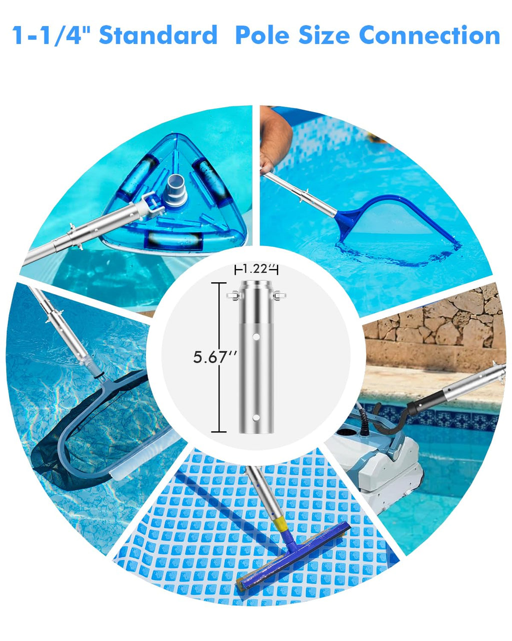 Pool Pole Telescopic 20FT Heavy Duty Upgraded Aluminum, 20 Ft Extension/Extendable Telescoping Tool for Above Ground/Inground Swimming Cleaning Supplies Accessories, Leaf Skimmer/Brush/Net/Vacuum/Mesh