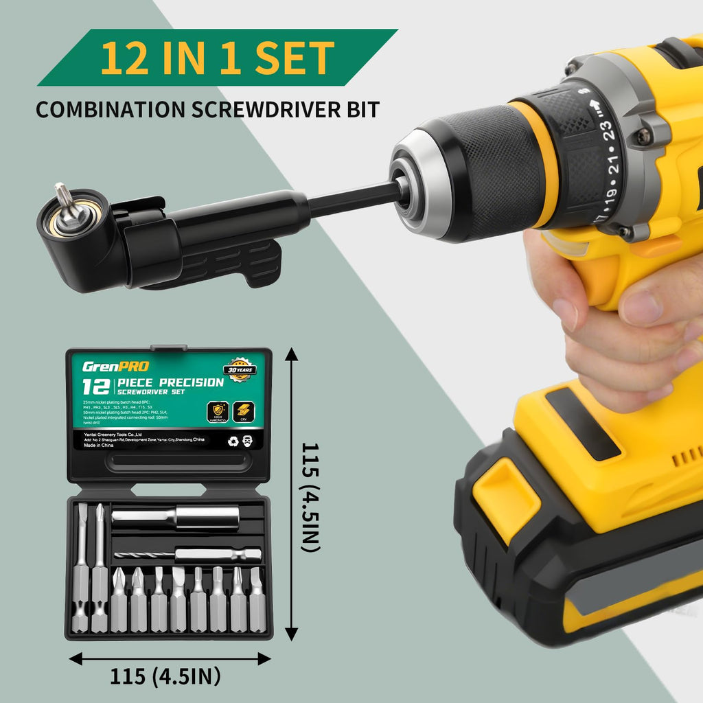 GRENPRO 19 Pcs Flexible Drill Bit Extension Kit, Includes 2 Pcs 105° Right Angle Drill Attachment, 3 Pcs Rotatable Socket Adapter, 10+2 Pcs Screwdriver Bits & Bendable Extension for Tight Spaces