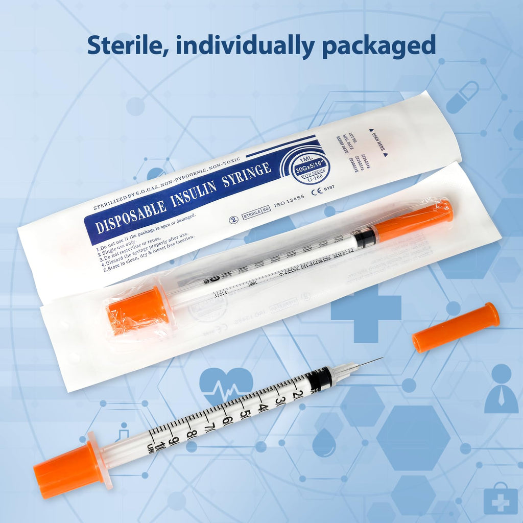 100 Pack Syringes with Needle, 1ml 30G 5/16 Inch 8mm Syringe