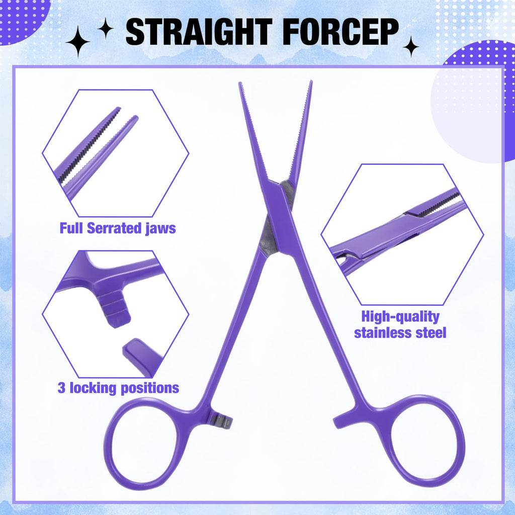BBTO 2 Pcs Hemostat Forceps Curved Straight, Piercing Pliers,Lilac