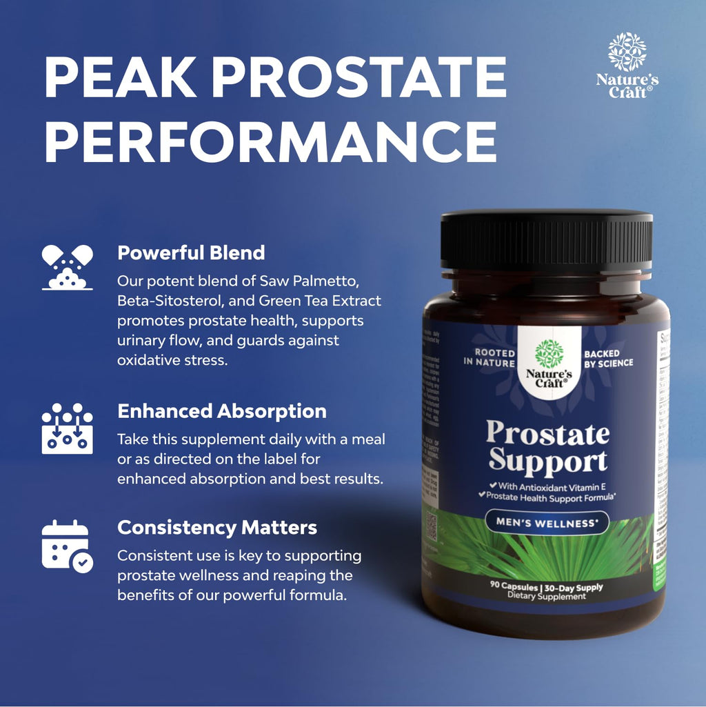 Herbal Prostate Supplement for Men - Potent Pygeum and Saw Palmetto Extract with Beta Sitosterol & Green Tea for Urinary Tract Support - Male Health Blend for Frequent Urination - 90 Capsules