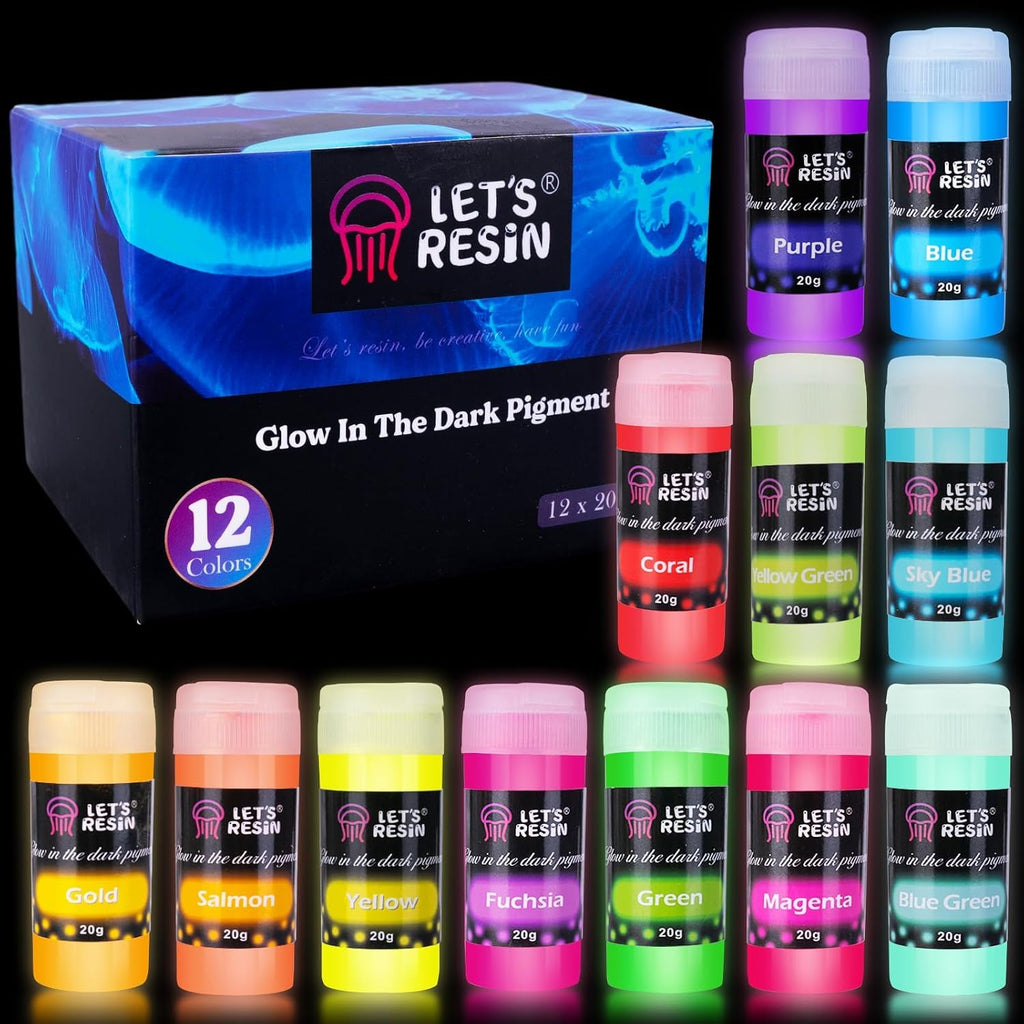 LET'S RESIN 12 Colors Glow in The Dark Pigment Powder for Resin - 20g/Jar