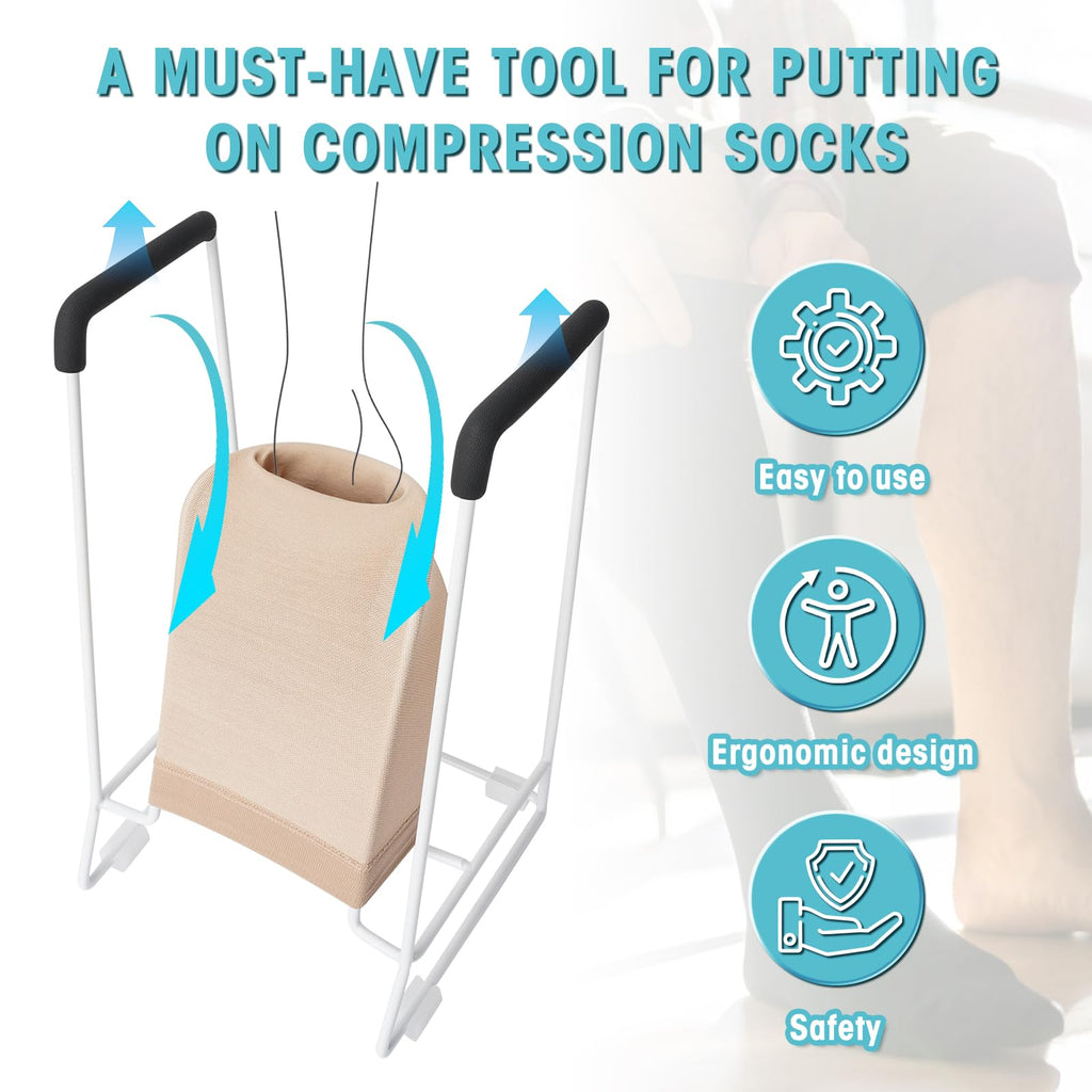 Zipcase Large Size Stocking Donner, Sock Aid Tool to Put on Compression Socks for Large Calves from 18" to 20" in Circumference(Compatible for JOBST,SB SOX,CHARMKING,FITRELL,Bluemaple,COOLOVER) White