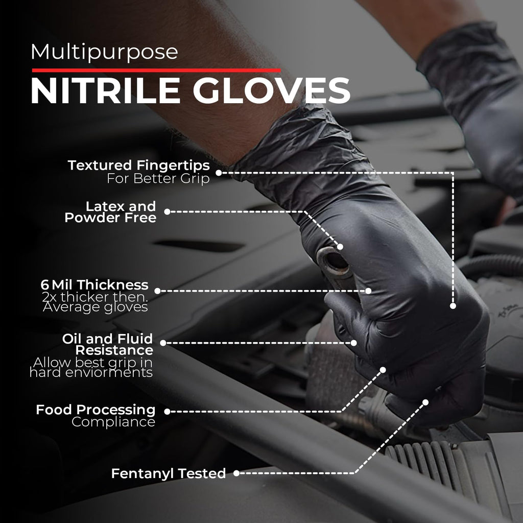 London Labs Heavy Duty 6 Mil Black Nitrile Gloves - Disposable, Latex & Powder Free | Mechanic, Food Prep & Tattoo | Rubber Gloves for Cooking, Cleaning & Household |Bulk Case of (1000)