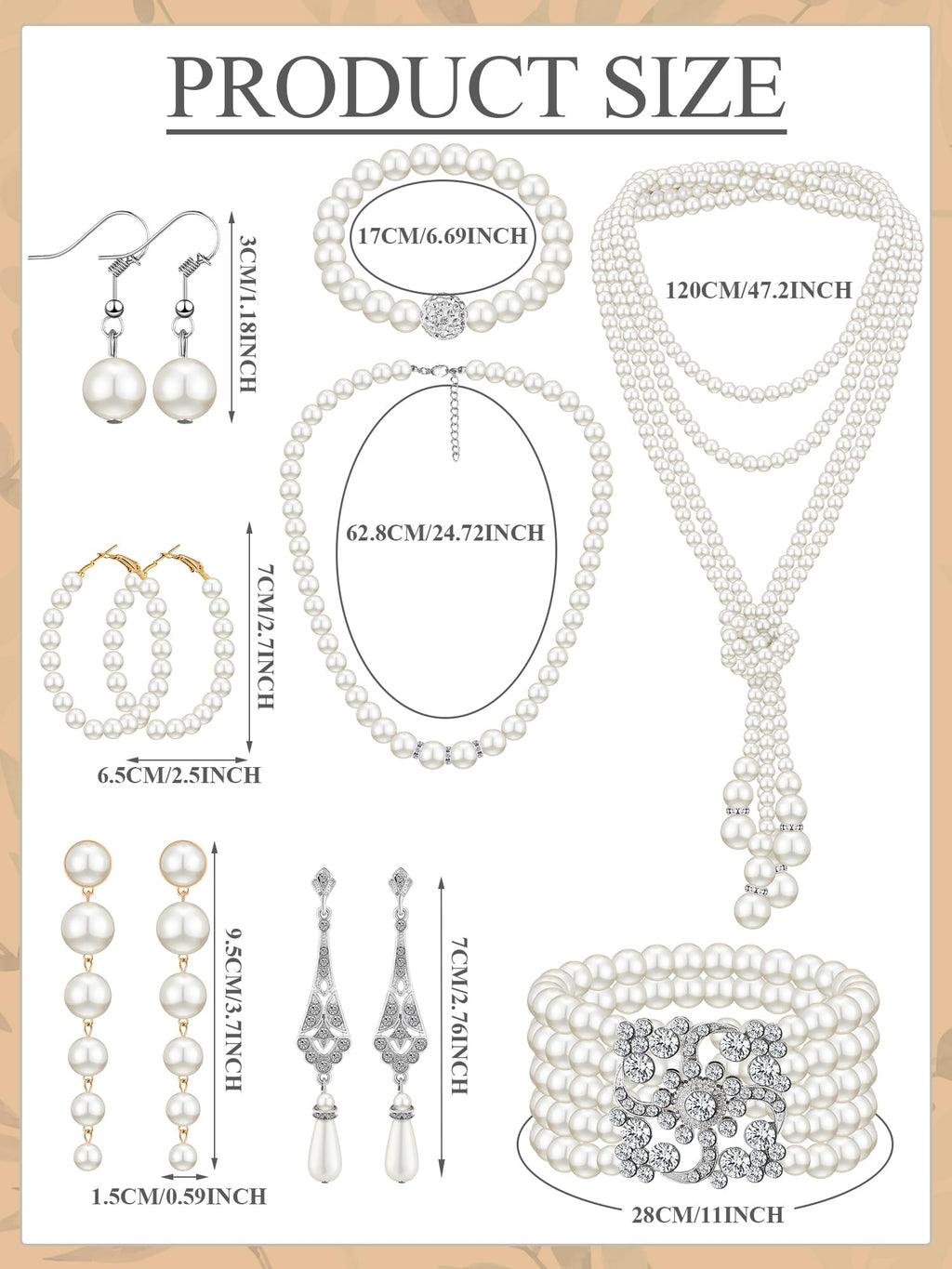 BBTO 8 Pcs Pearl Necklace and Earring Set for Women Faux Pearl Bracelet Costume Jewelry Set for Wedding Bridal Shower Party(Classic Style)