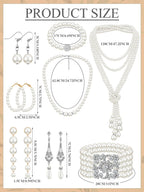 BBTO 8 Pcs Pearl Necklace and Earring Set for Women Faux Pearl Bracelet Costume Jewelry Set for Wedding Bridal Shower Party(Classic Style)