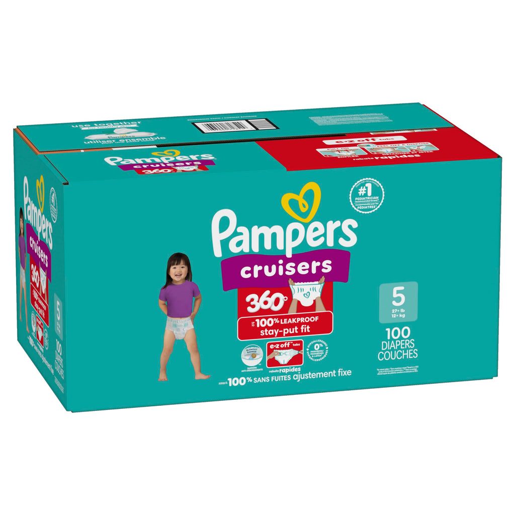Pampers Diapers - Cruisers 360 - Size 5, 100 Count, up to 100% Leakproof Pull-On Diaper for Active Babies